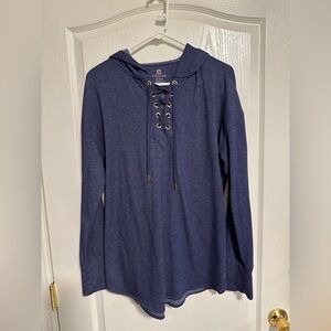 FREE2B Blue Lace-Up Hooded Shirt